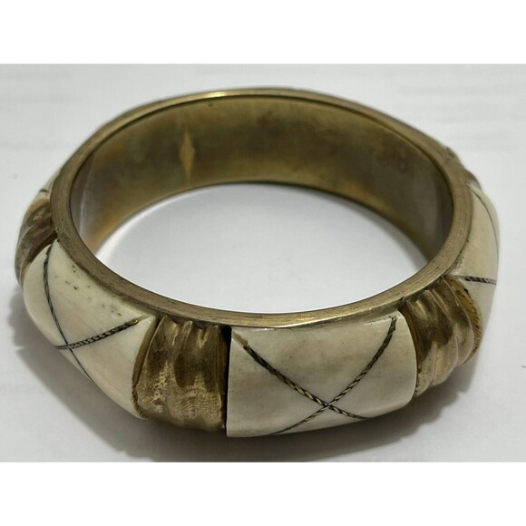 VINTAGE MNG BRASS BONE/STONES BANGLE BRACELET FASHION EUC - Picture 3 of 9